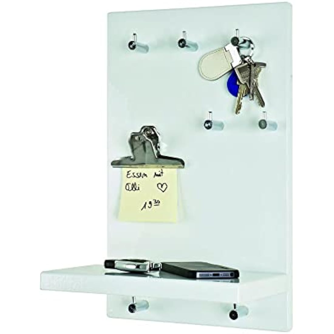 HAKU Möbel Key Hanger Chrome, White, Mdf, Metal - Size: W 25 cm X H 40 cm X D 17 cm, Style: Modern