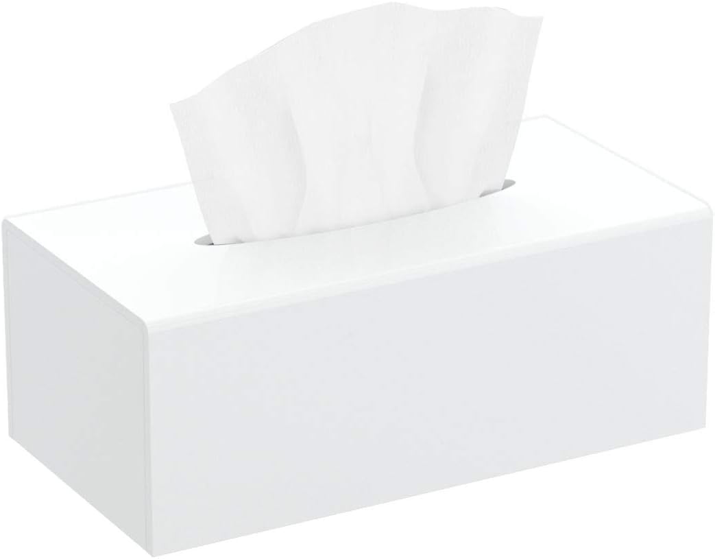 HIIMIEI Acrylic Tissue Box Cover White Tissue Holder Napkin Dispenser for Home Office Restaurant-White