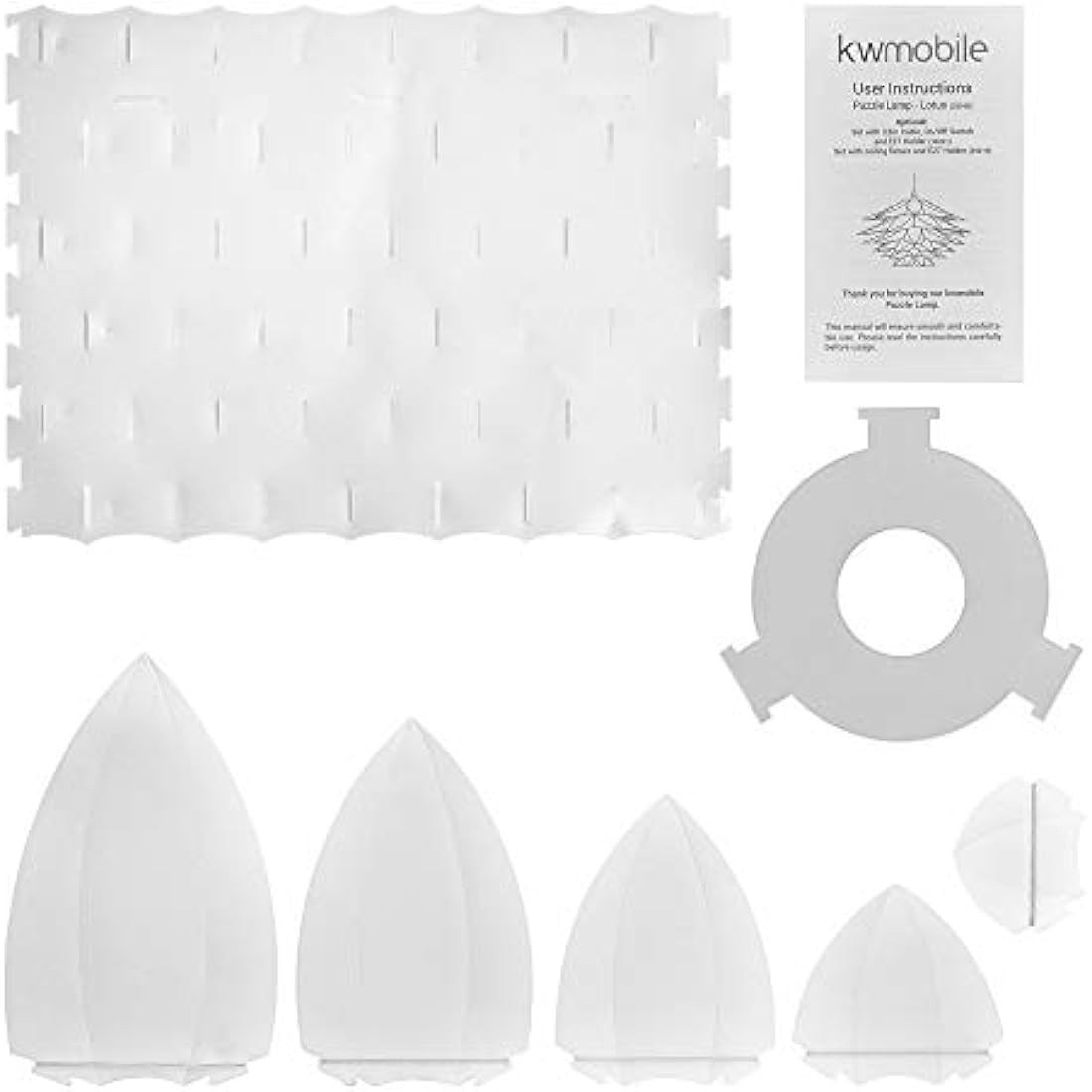 kwmobile Puzzle Pendant Lamp Shade - Lotus Flower DIY Jigsaw Lampshade Kit - for Hanging Ceiling Light or Floor Lamp - Diameter 20" (50cm) - White