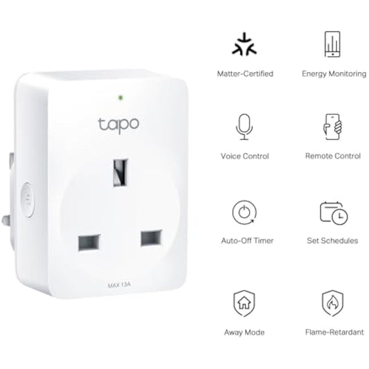 Tapo Mini Wi-Fi Smart Plug, Matter Certified Energy Monitoring, Voice Remote Control, Works with Alexa, Schedule & Timer, Simulated Home Presence, Alexa Plug (Tapo P110MA)