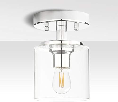 Yosoan Industrial Glass Ceiling Lights, Edison Pendant Light Fitting, Flush Ceiling Light Fixture, E27 Srew (Chrome)