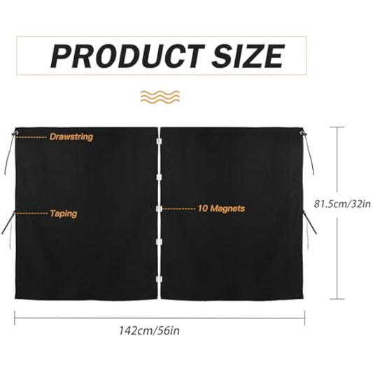 ZATOOTO Campervan Car Divider Privacy Curtains (56 * 33inch) Suede Fabric Blackout Front Rear Side Window Covers Sun Shades,Removable Magnetic Van Car Camping Curtains (Black)