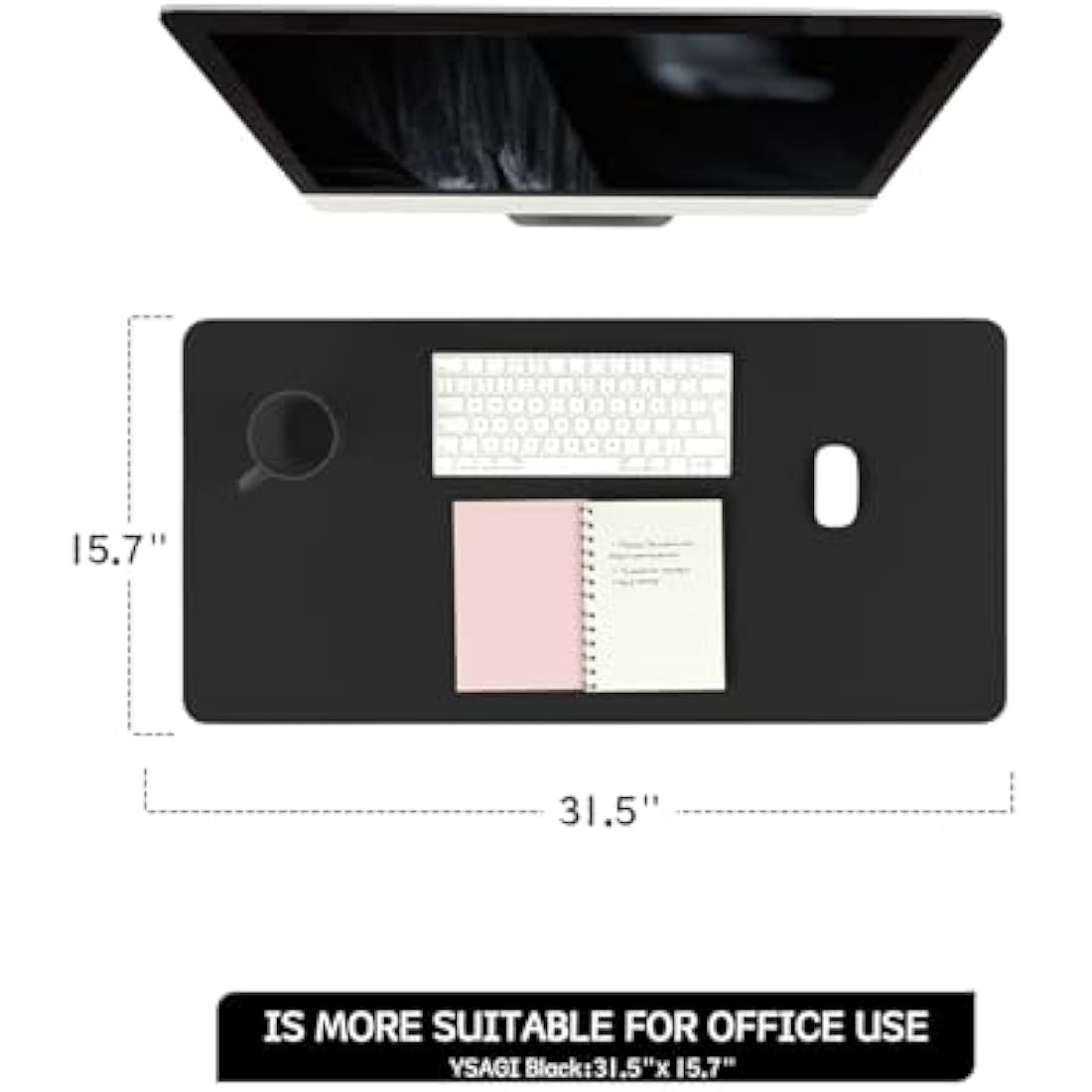 YSAGi Non-Slip Desk Pad, Waterproof PVC Leather Desk Table Protector, Ultra Thin Large Mouse Pad, Easy Clean Laptop Desk Writing Mat for Office Work/Home/Decor (80 x 40 cm, Black)