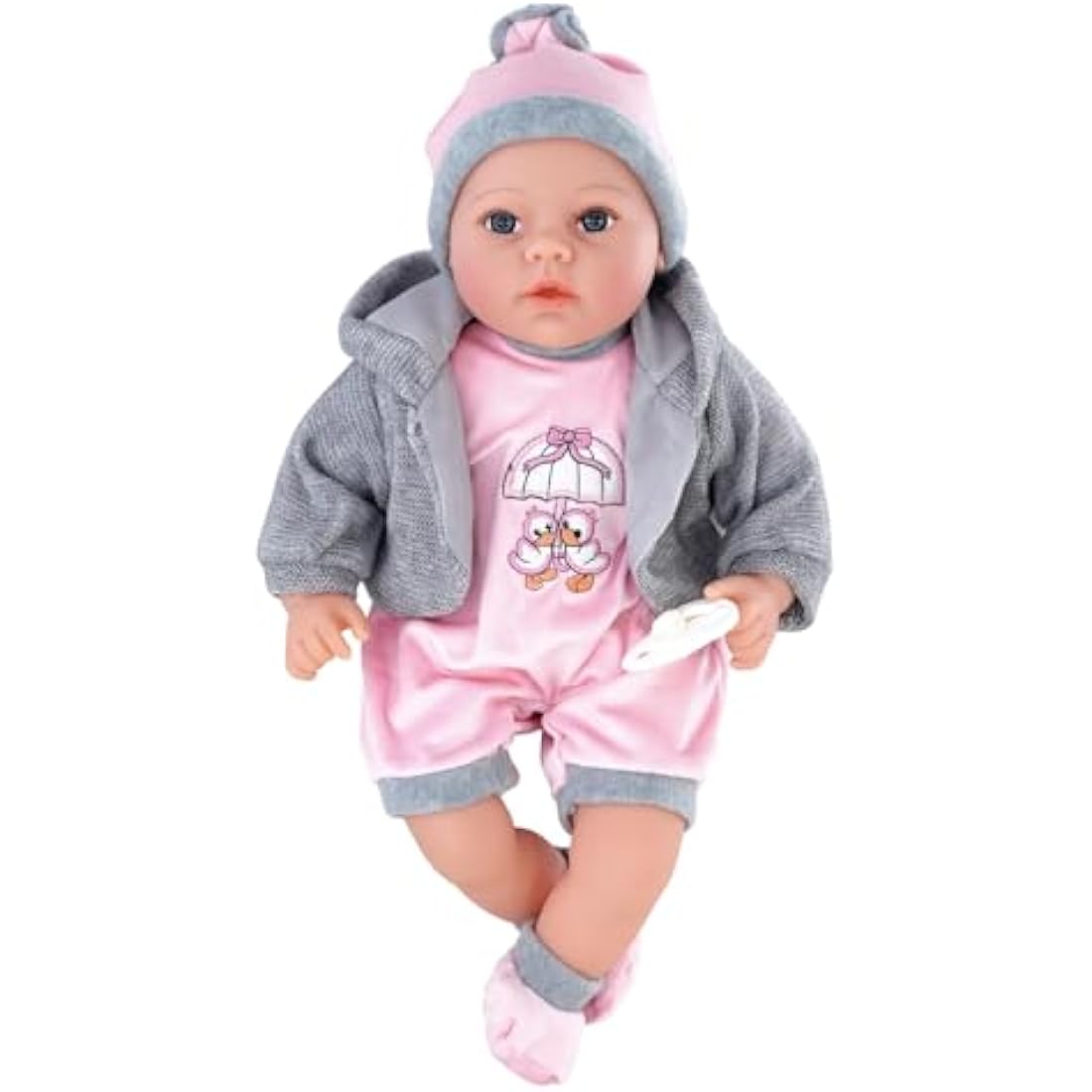 The Magic Toy Shop BiBi Doll Blush Realistic Baby Doll 18" – Soft Vinyl Baby for Girls & Boys with Interactive Sounds & Trendy Outfit – Newborn Girl for Kids 18 Months+