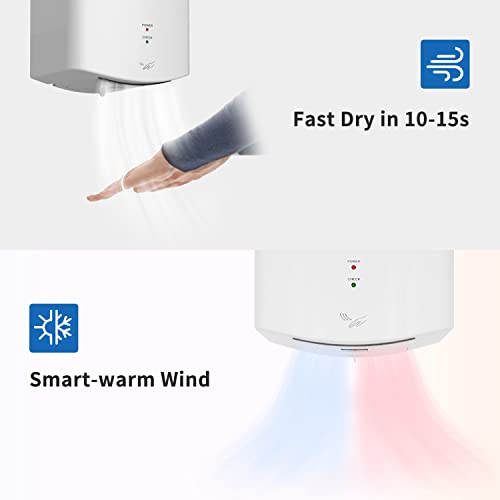 AIKE Hand Dryer 10 Seconds to Dry, High Speed Energy Saving Electric Hand Dryer Automatic, Commercial Hand Dryer for Kitchen, Bathroom and Toilet AK2630S 220v 1400W White
