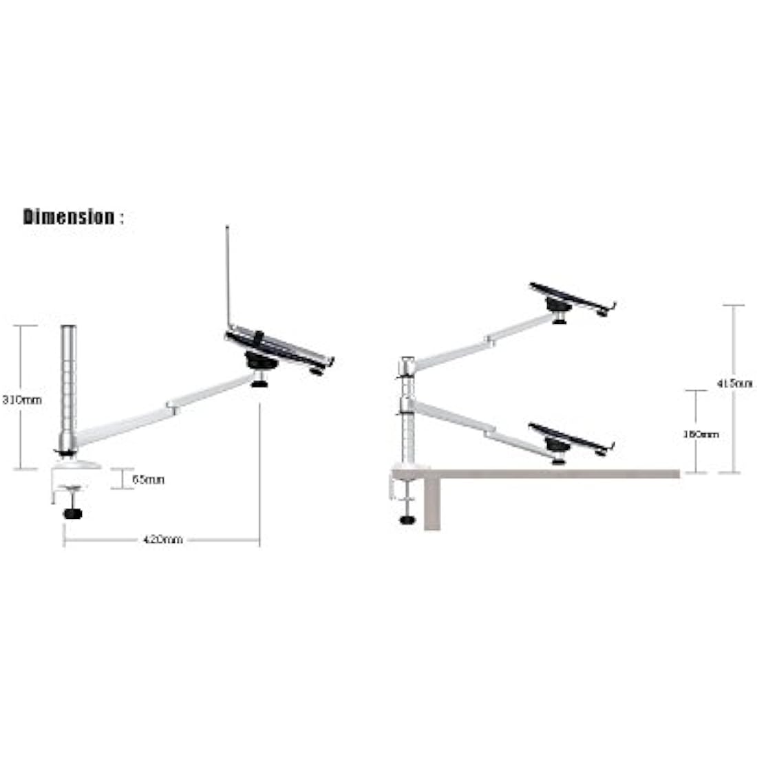 ThingyClub® Adjustable Aluminium Universal Laptop Notebook & Tablet Stand Desk Mount Bracket Clamp Tilt Swivel Dual Arm Support Holder (Laptop & Tablet)