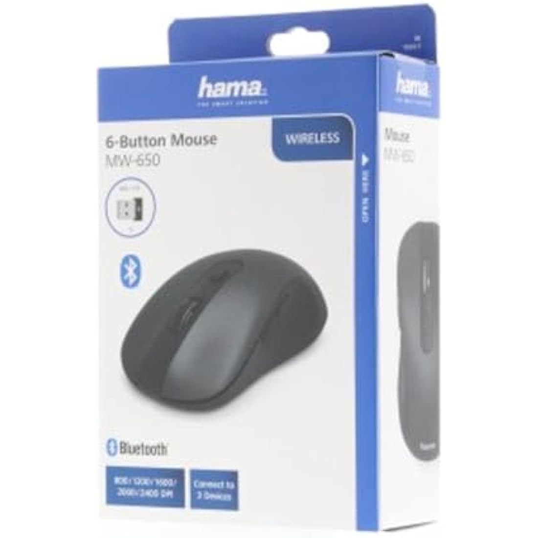 Hama Wireless Computer Mouse with 6 Buttons, Optical Mouse, Multi-Device Mouse for PC, Laptop and Notebook for Right Hand, 800-2400 DPI, Bluetooth, Windows 11/10/8/7, Android 4.3, MAC, Black