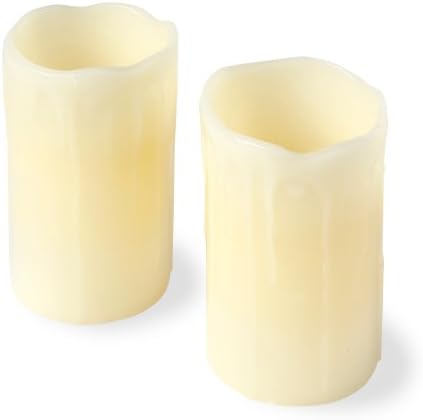 Lights4fun Set of 2 Flameless Dripping Wax Church Pillar Battery Operated LED Candles with Timer