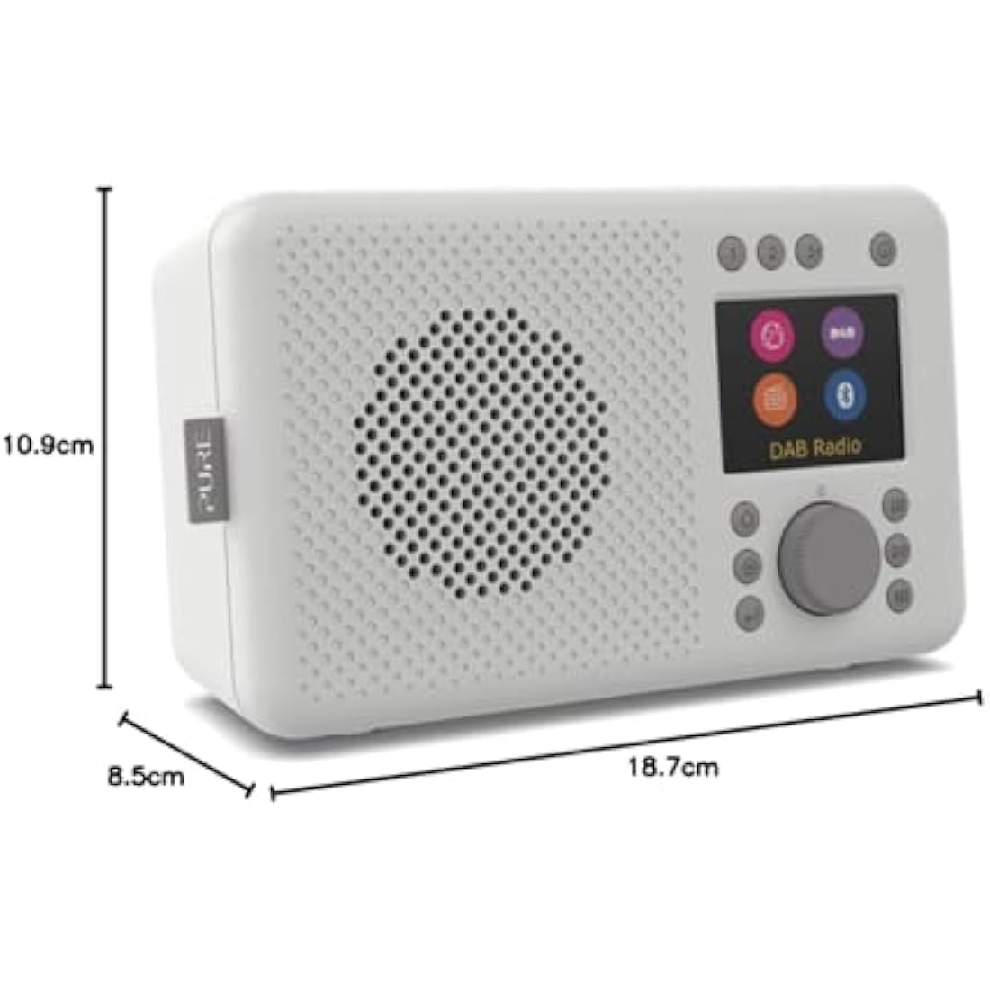Pure Elan Connect portable DAB+ radio with Bluetooth 5.0 (DAB/DAB+ & FM radio, TFT colour display, 20 station memory, preset buttons, 3.5mm AUX jack, mains and battery powered) Stone Grey