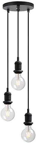 Yosoan Lighting Industrial Loft Bar Cluster 3 Pendant Light Fittings, Vintage Triple Hanging Pendant Ceiling Lights for Kitchen Island Living Room Dining Room (Black)
