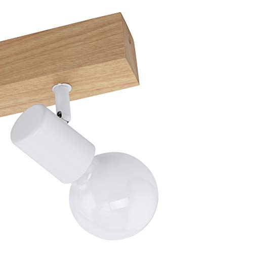 EGLO Townshend 3 ceiling lamp, 4 flame vintage ceiling spot in industrial design, retro lamp made of steel and wood, white, brown, E27 socket