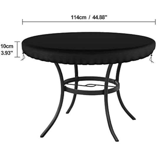 Delixike Garden Table Cover Round, Patio Table Top Cover, Outdoor Garden Furniture Cover Fitted Round Table, Waterproof Tablecloth, Wipe Clean Table Cover for Outdoor/Indoor Use, Diameter 114cm Black