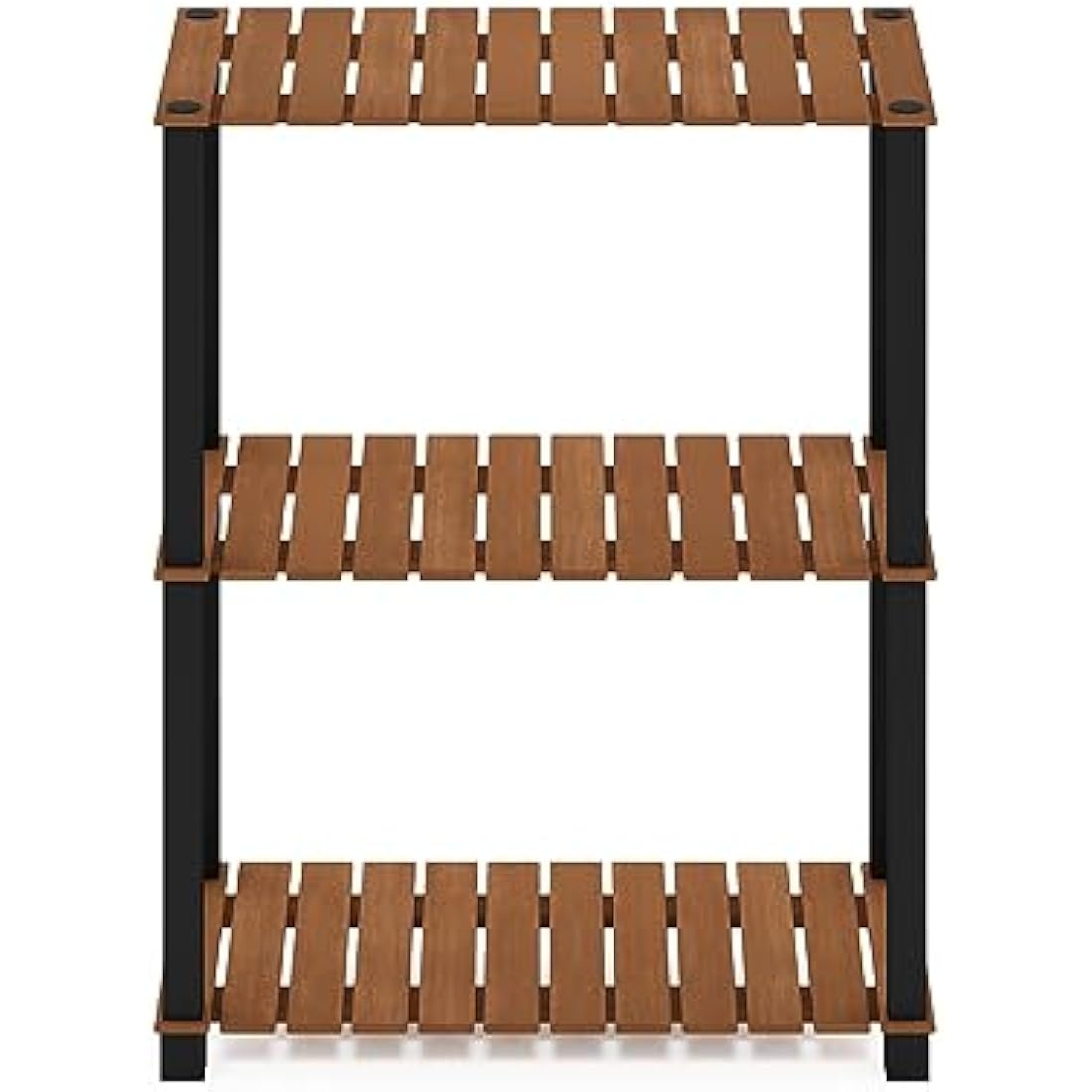 Furinno Pangkor 3-Tier Turn-N-Tube Indoor Outdoor Plant Shelf Wood Stand with Square Poles, Natural/Black