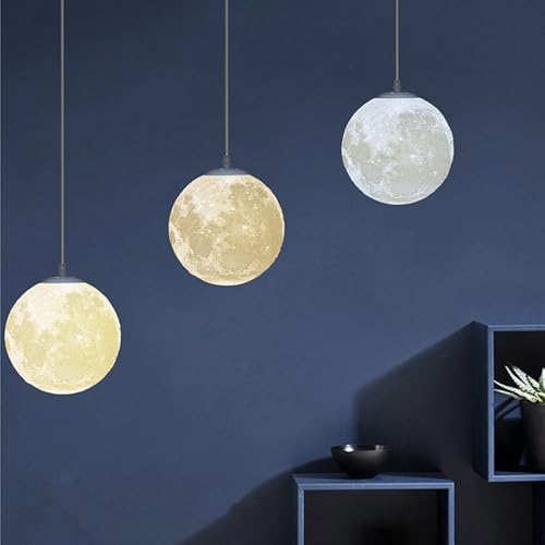 KRUIHAN 3D Print Led Moon Lamp Hang Ceiling Lamp Moon Light Night Light for Kids Room Restaurant Bed Room Living Room 30CM