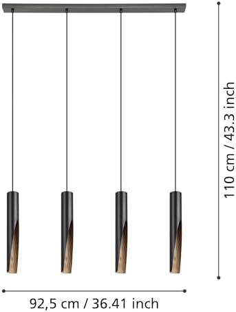 Eglo LED pendant lighting Barbotto, 4 light hanging lamp with indirect lighting, metal ceiling light fixture in black and wood look, GU10 bulb, warm white, FSC certified
