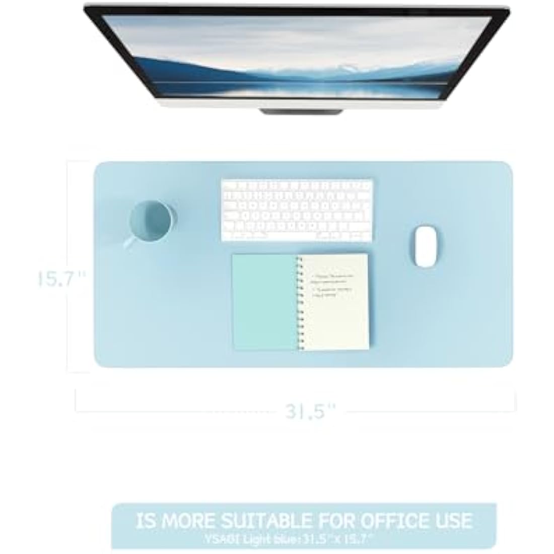 Non-Slip Desk Pad, Waterproof PVC Leather Desk Table Protector, Ultra Thin Large Mouse Pad, Easy Clean Laptop Desk Writing Mat for Office Work/Decor/Home (Light Blue, 80 x 40 cm)