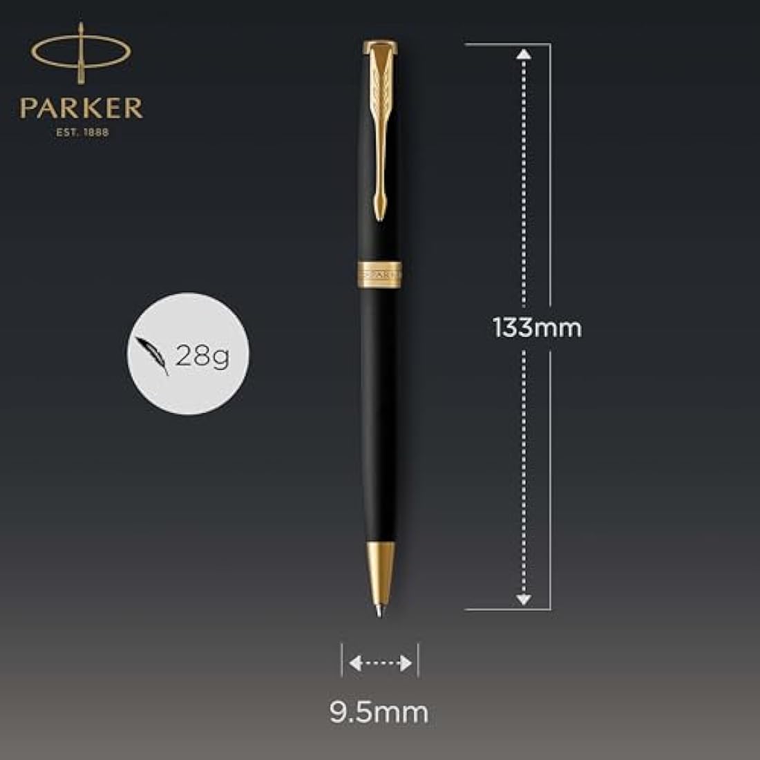 Parker Sonnet Ballpoint Pen | Matte Black Lacquer with Gold Trim | Medium Point Black Ink | Gift Box