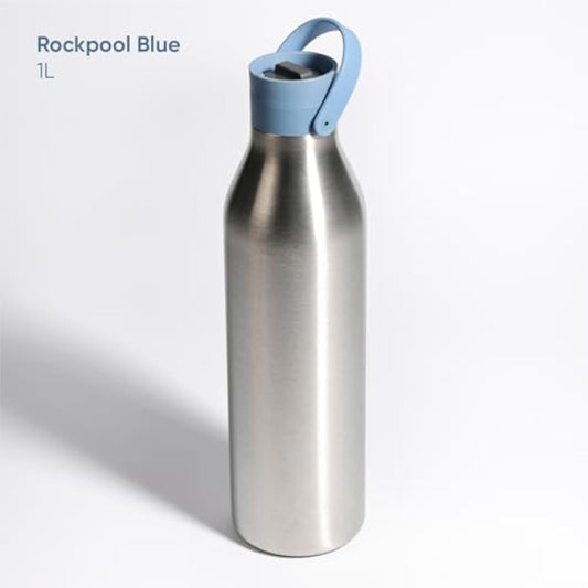 Circular & Co 1L/1000ml Recycled Stainless Steel Reusable Drinks Water Bottle – Insulated, Double Walled, Ecofriendly – Leakproof, Lockable Lid – Dishwasher Safe, BPA & Melamine Free (Rockpool Blue)