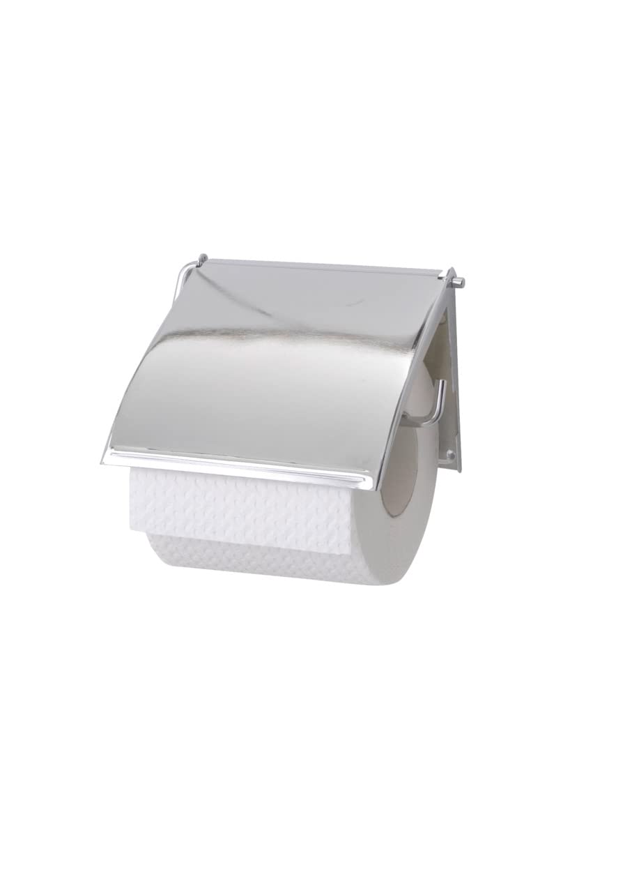Wenko 18265100 Toilet roll holder Cover closed design, Metal Steel, 13.5 x 12 x 2.5 cm, Chrome