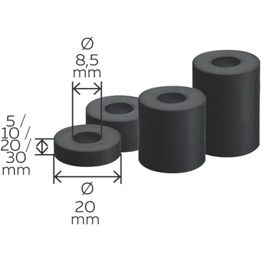 Gah-Alberts 338725 Spacer 5-8 mm Plastic Pack of 5 External ø 20 mm Height 5/10 / 20/30 mm Black