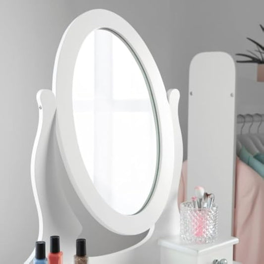 Runesol Girls Dressing Table (Age 8-13yrs) with Mirror and Stool, Children's White Wooden Make up Dresser, Kids Vanity Table, Childs Dressing table, Dressing Table Set for a Kid