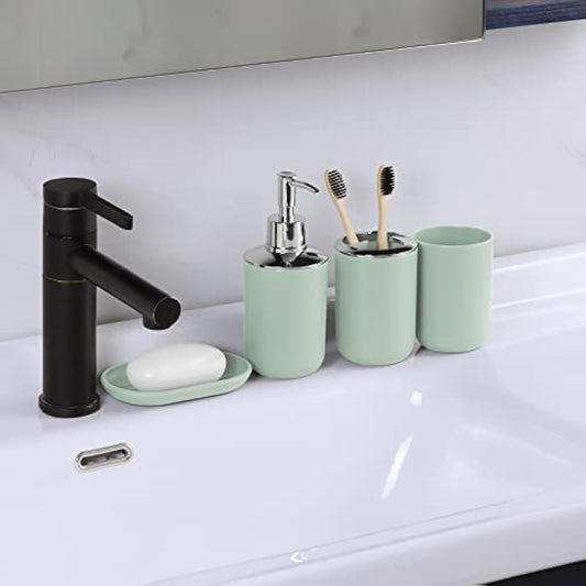 IMAVO Bathroom Accessory Set - 6 Piece Green Bathroom Accessories Set with Trash Can, Soap Dispenser, Soap Dish, Toothbrush Holder & Cup, Toilet Brush Holder, Bathroom Decor Sets Accessories Complete