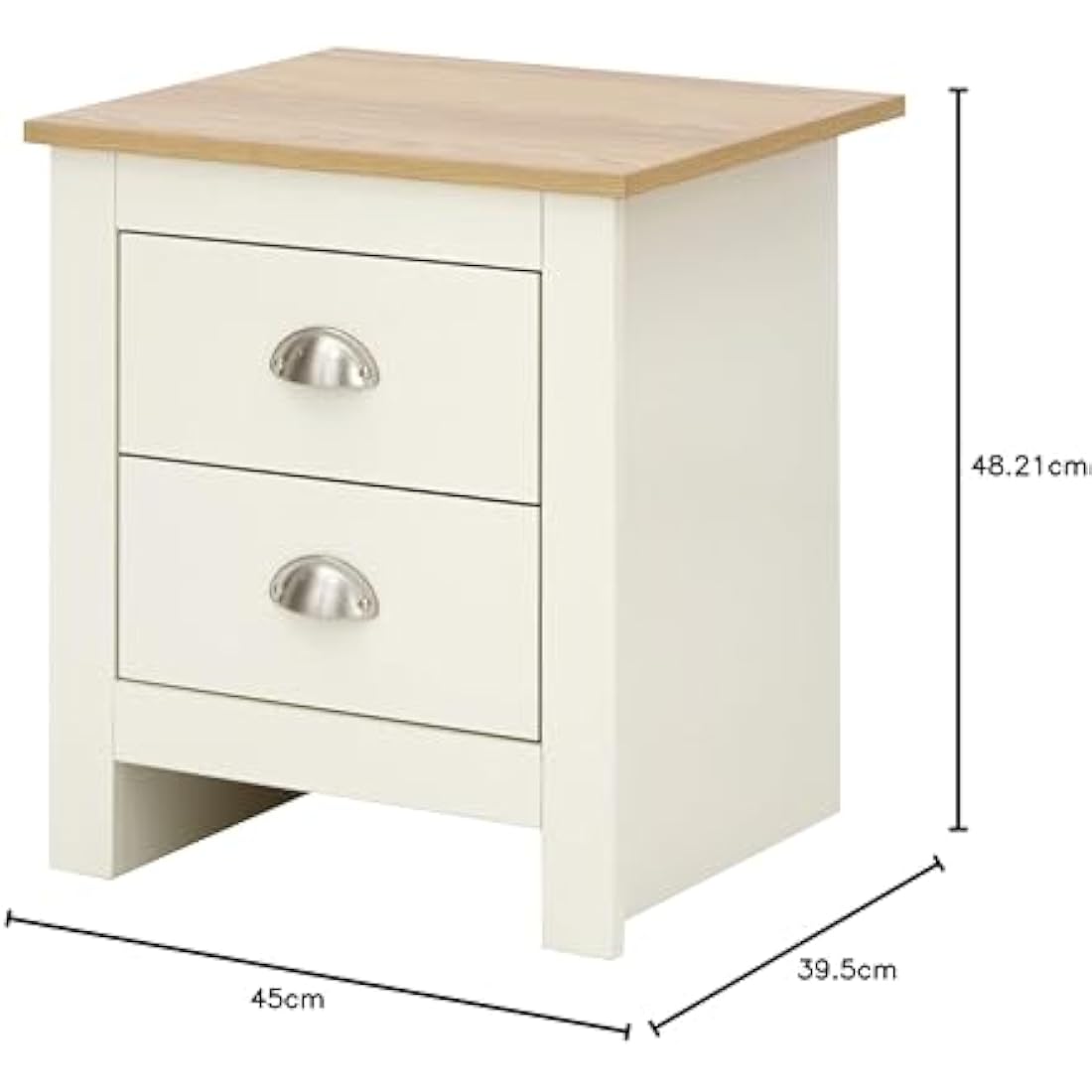 Lancaster Cream with Oak Top Bedroom Furniture - Wardrobes, Chest, Bedside (Bedside Cabinet)