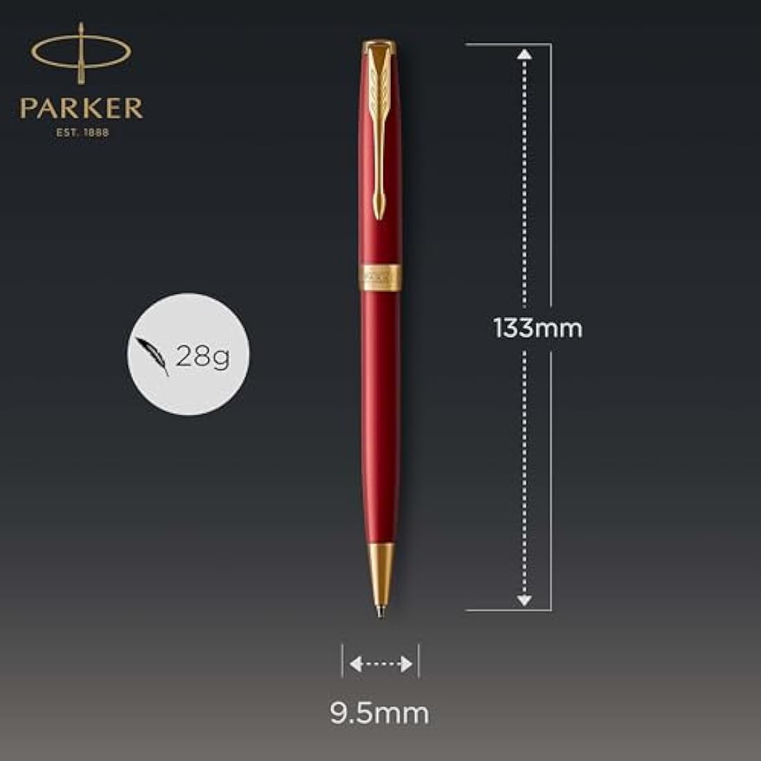 Parker Sonnet Ballpoint Pen | Red Lacquer with Gold Trim | Medium Point Black Ink | Gift Box