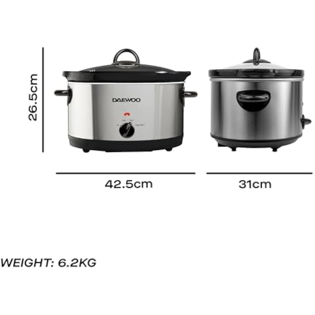 Daewoo 6.5L Slow Cooker – Large Family Size Electric Cooker with Removable Ceramic Pot & Glass Lid, 3 Heat Settings (Low, High, Keep Warm), Energy Efficient, Ideal for Stews & Curries, Black