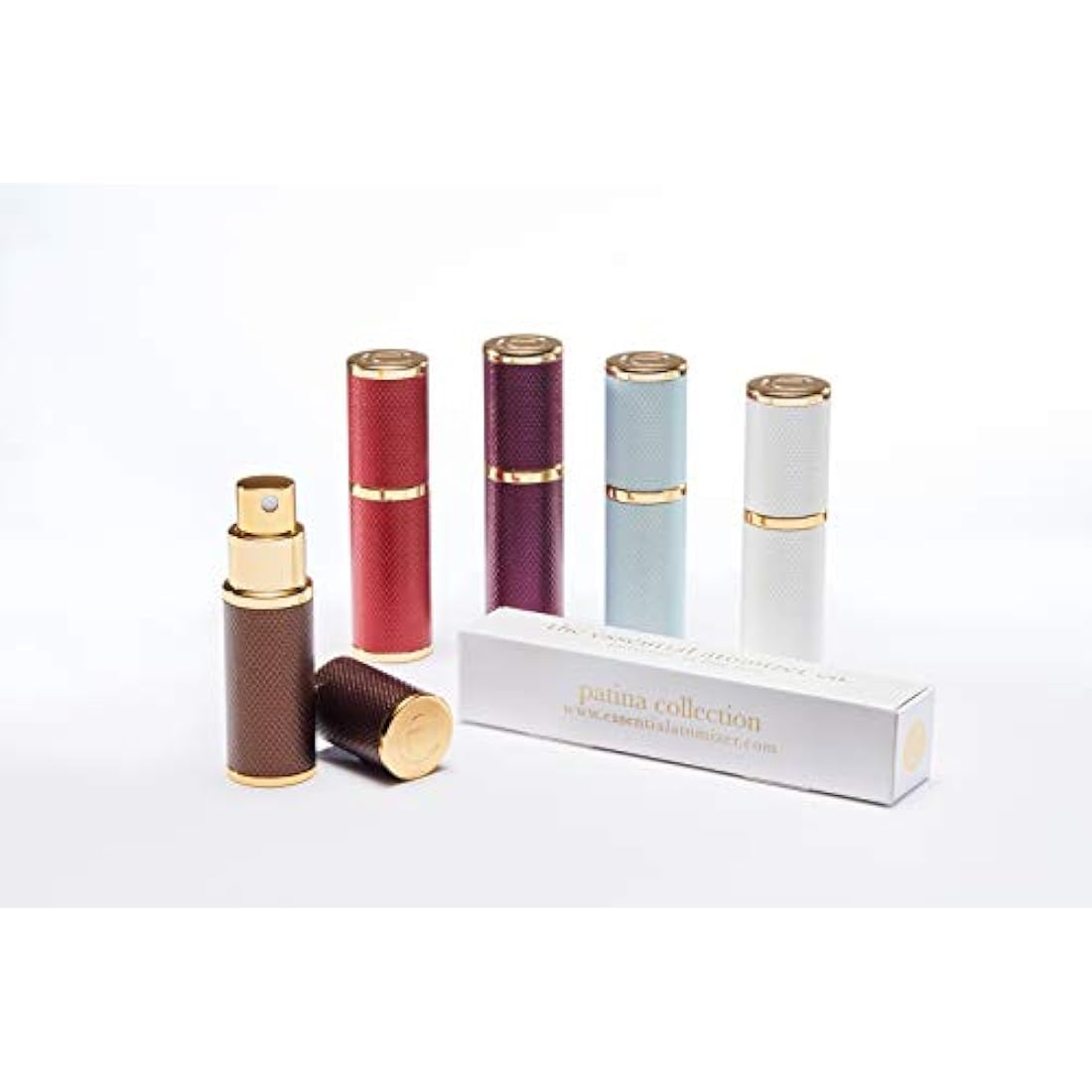 The Essential Atomizer Co. 'Pure' Patina 10ml perfume atomizer with Gift Box. Refillable fragrance atomiser for handbag & travel. Includes funnel