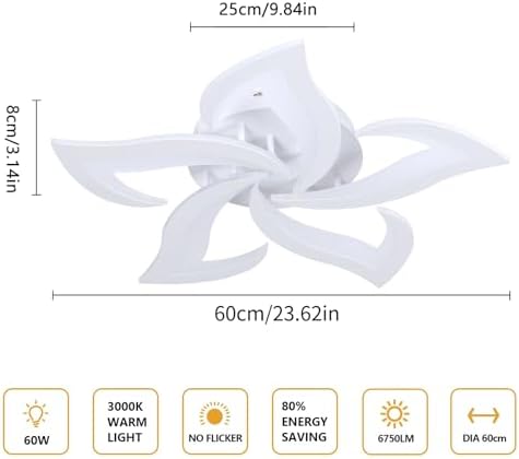 Comely LED Ceiling Light, 60W 6750LM Modern Lamp, Elegant Petal Design Light for Living Room Bedroom Dining Room (Warm Light 3000K, Dia 60cm)
