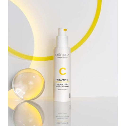 MÁDARA Organic Skincare | Vitamin C Illuminating Recovery Cream – 50 ml, Vitamin C moisturiser with hyaluronic acid, Hydrating and brightening face cream, All skin types, Vegan, Ecocert certified