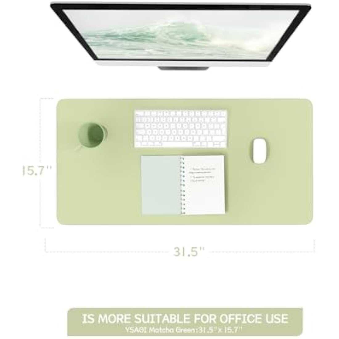 YSAGi Non-Slip Desk Pad, Waterproof PVC Leather Desk Table Protector, Ultra Thin Large Mouse Pad, Easy Clean Laptop Desk Writing Mat for Office Work/Home/Decor (80 x 40 cm, Matcha Green)