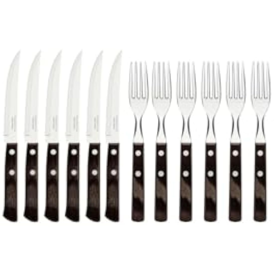 Tramontina Cutlery Set with Steak Knives, 12 Piece Sharp Knife and Fork Set with Wooden Handles, Camping, Kitchen, Rustic, Dishwasher Safe, 29899199