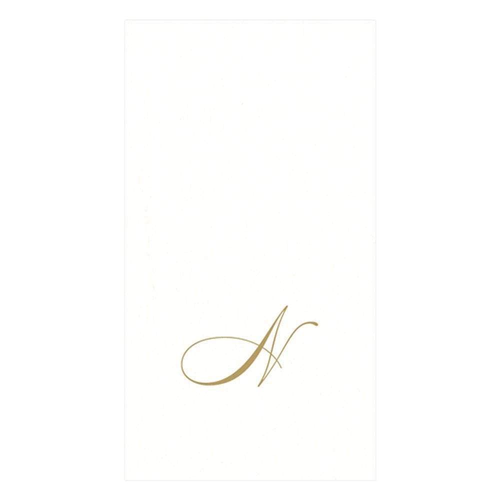 Caspari Signature Gold Initial N Paper Linen Guest Towels, White Pearl, Pack of 24