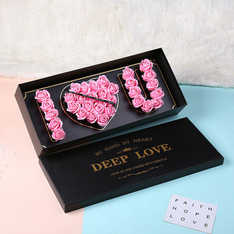 Christmas Valentine's Day Gift I Love You Heart Words Soap Flower Gift Box