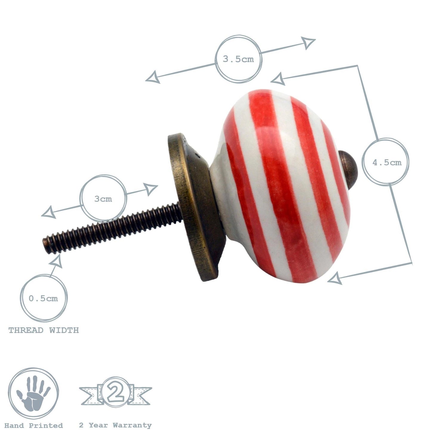 Round Ceramic Cabinet Knobs - Stripe - 6 Colours