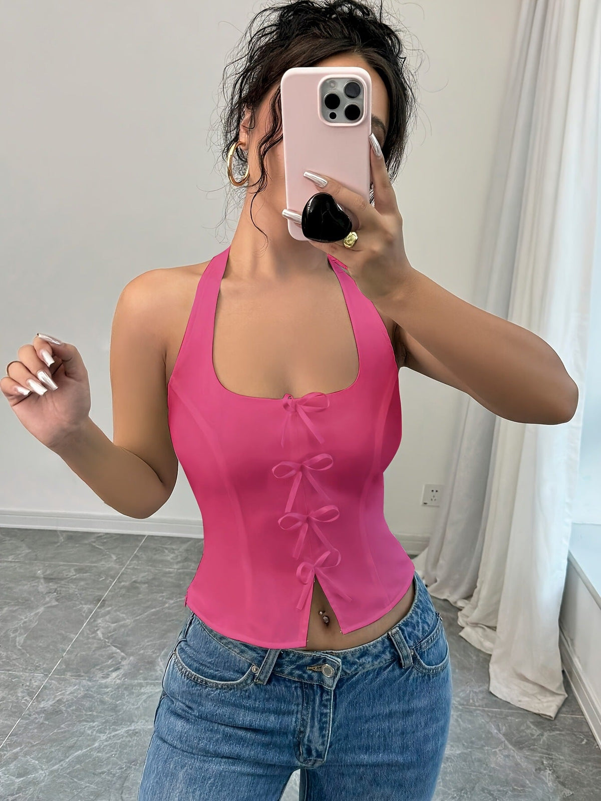 Women's Minimalist Bowknot Decorative Hanging Collar Top