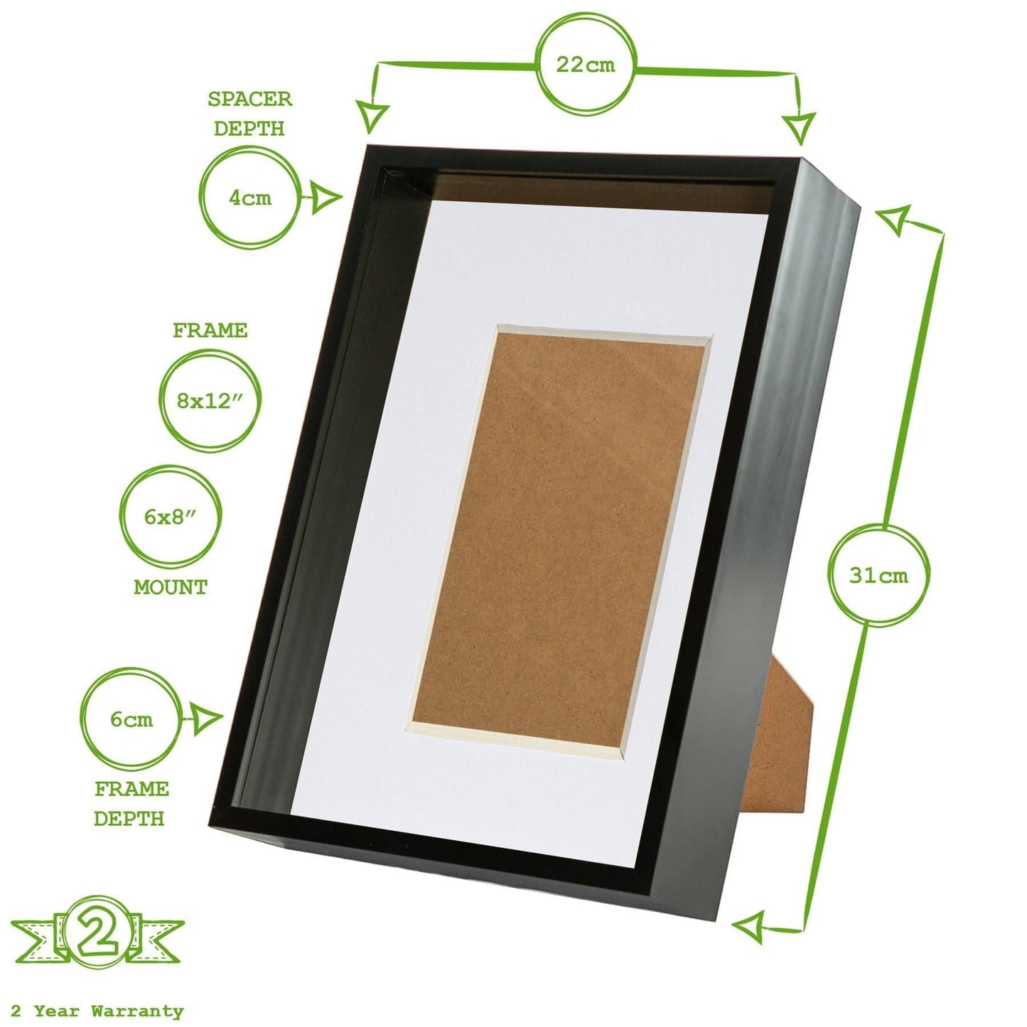 Grey A4 (8" x 12") 3D Deep Box Frame with A5 Mount