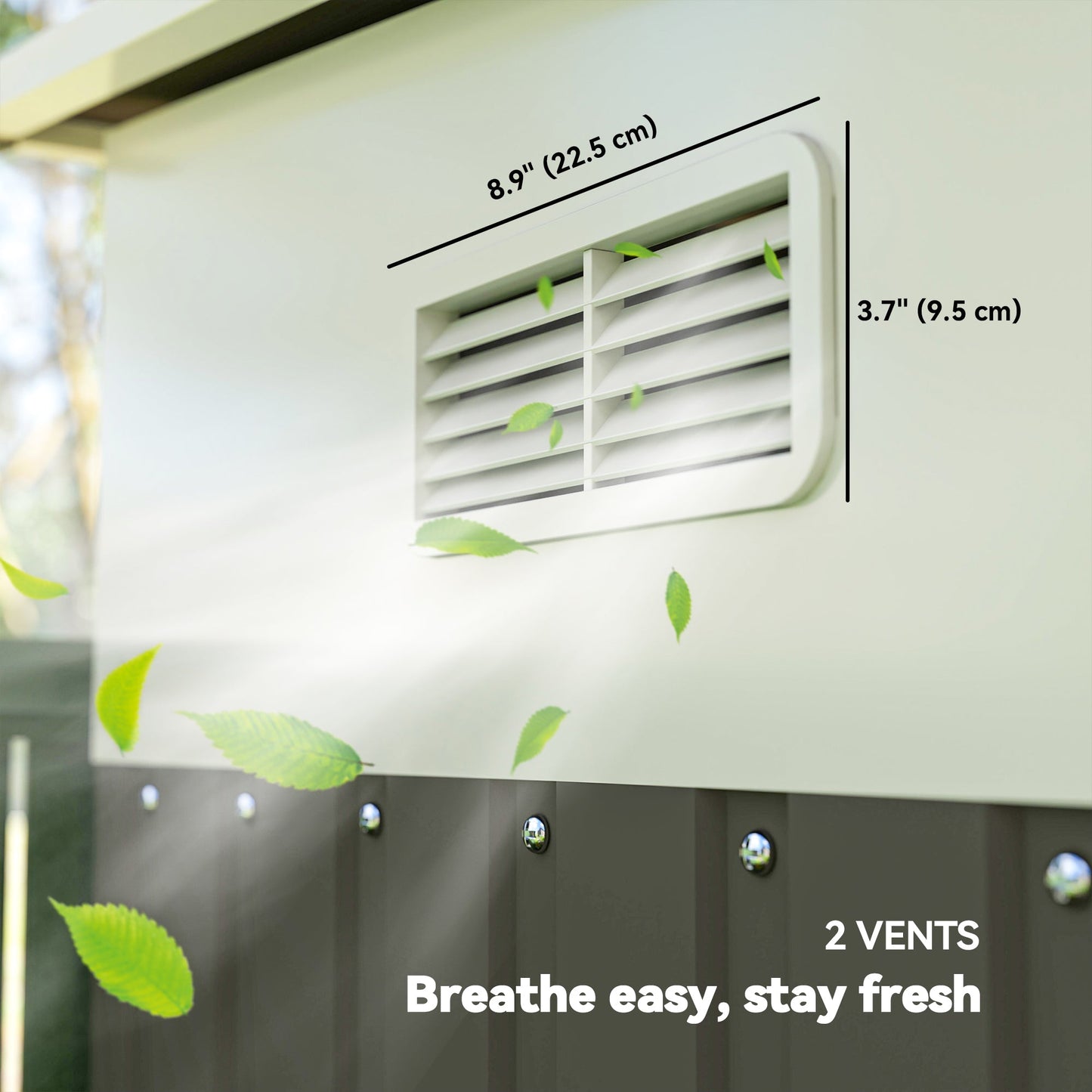 11.3 x 9.2ft Steel Garden Shed Metal Tool House Double Doors & 2 Air Vents, Grey