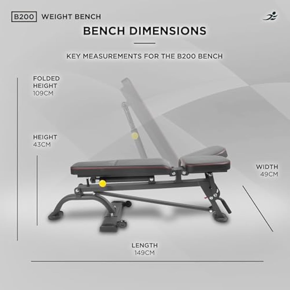 JLL® B200 Adjustable Weight Bench, Multiple levels of incline, Heavy-duty frame suitable for weight lifting exercises, Full body workouts, Home gym use