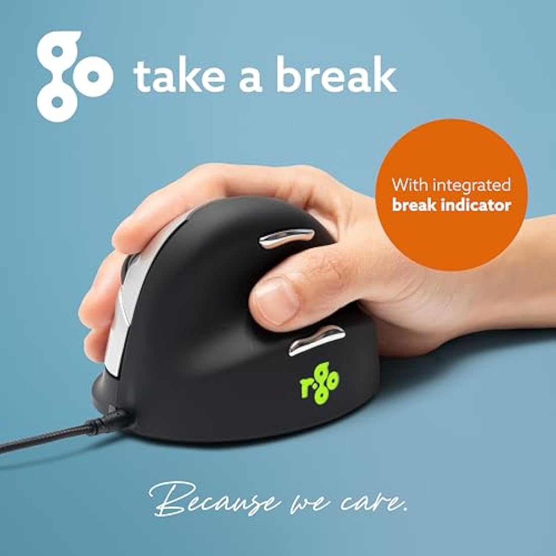 R-Go Tools HE Ergonomic mouse, Medium (165-193mm), Right Handed, wired, 500-3500dpi, black, RGOHE