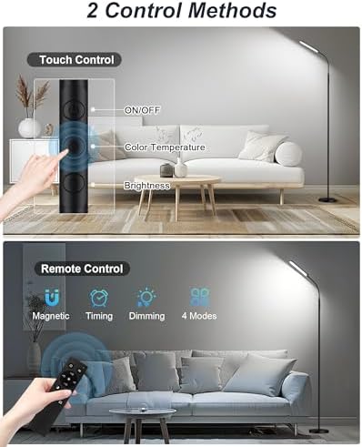 LED Floor Lamp 18W, Dimmable Modern Standing Light with 4 Color Temperature, Remote & Touch Control, 360° Adjustable Gooseneck, 1Hour Timer, Reading Floor Lamp For Living Room Bedroom Office(Black)