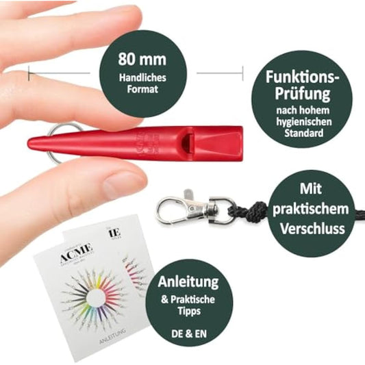 ACME Dog Whistle No. 210.5 + Whistle Band Included, Original from England, Ideal for Dog Training, Robust Material, Standard Frequency is Loud and Wide-Reaching (Carmine Red)