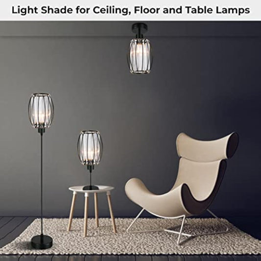 GIGGI Small Black Crystal Light Shade 16cm x 20cm, Cylinder Shape with Oval Rings, Lampshades for Ceiling Lights & Bedside Lamps, Lamp Shades for Bedroom, Living Room, Kitchen, Hallway