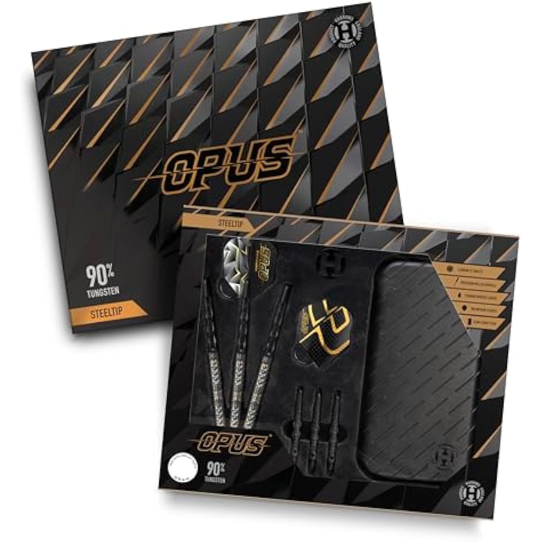 Harrows Opus Darts Set I Professional Darts 90% Tungsten Steel Tip ALL Weights Pro Darts I Huge 16pc Set with Carbon ST Shafts, Opus Flights & FREE Slimcase Darts Case