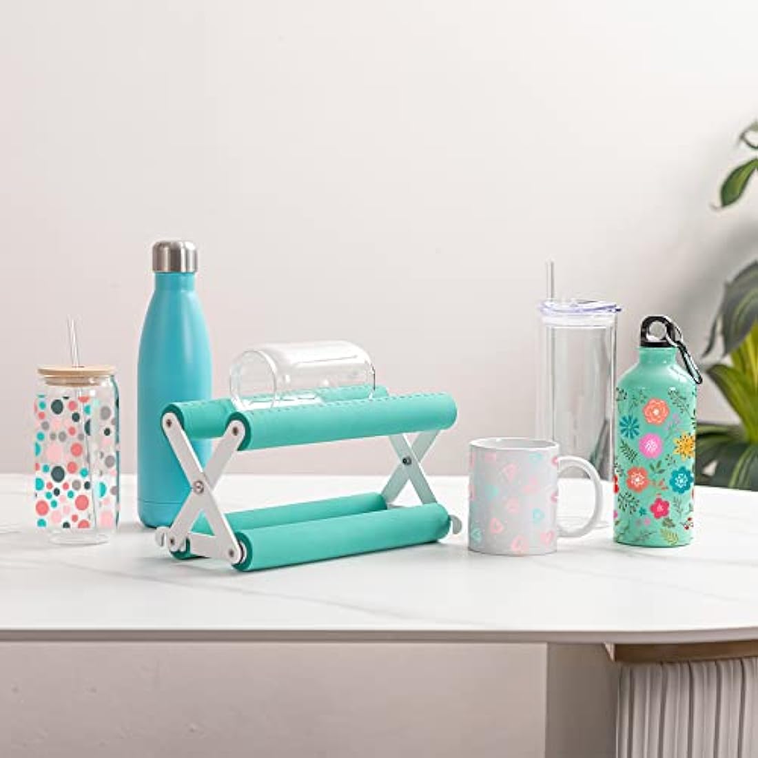 PYD Life Cup Tumbler Cradle Holder for Crafting Vinyl Application Mint Green with Foam Measurements 3 Adjustable Width for Tumblers Cups Mugs Bottles Epoxy Crafts