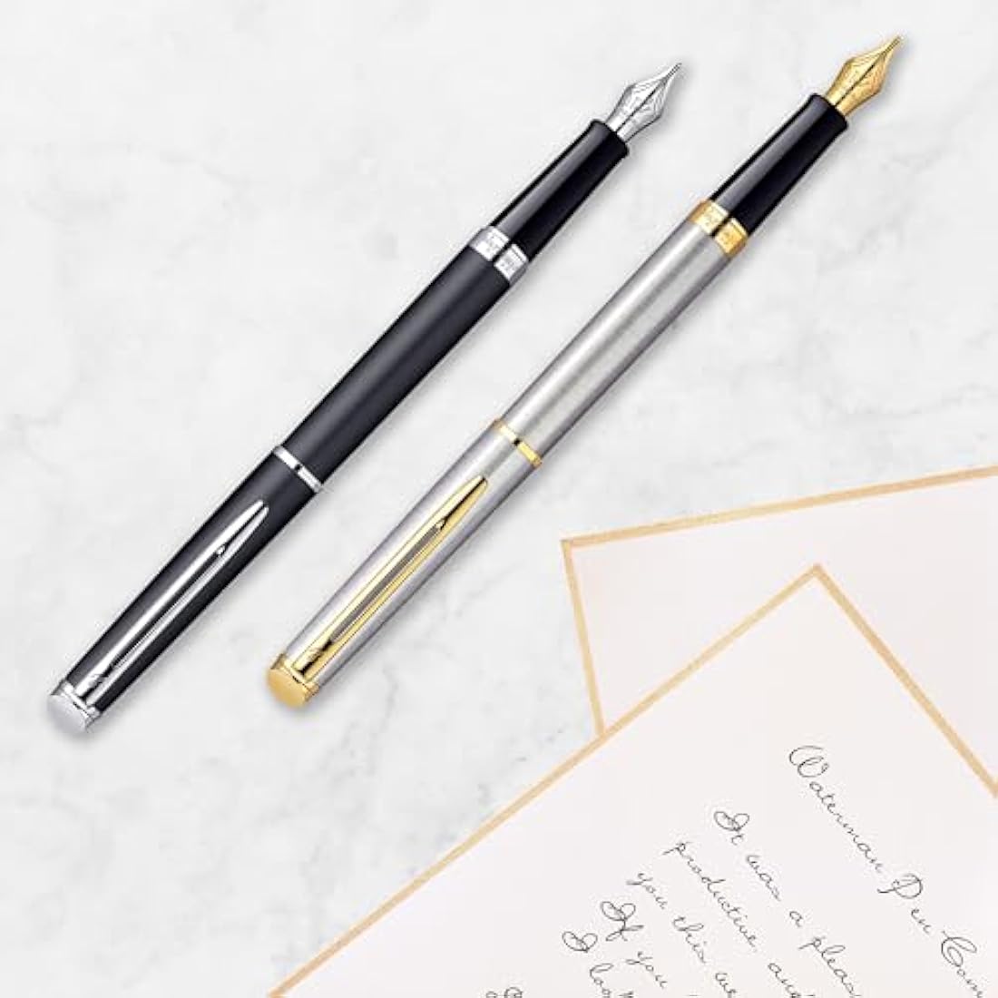 Waterman Hémisphère Fountain Pen | Stainless Steel with Chrome Trim | Fine Nib | Blue Ink | Gift Box