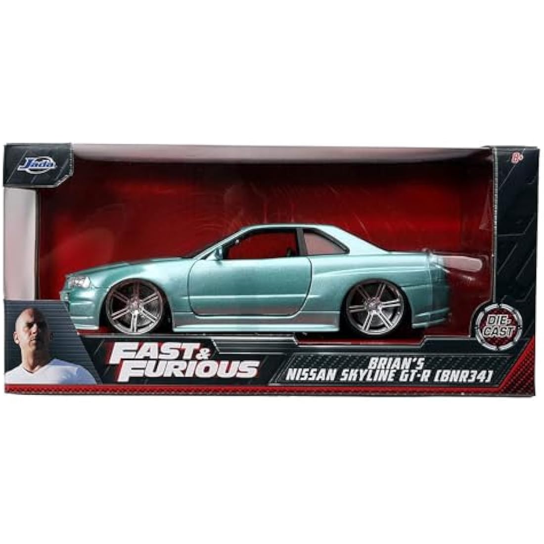 Jada 1:24 Die Cast Nissan Skyline GT-R R34 Model Car, Red, Metal, Tabletop, Transportation, Wedding, Anniversary