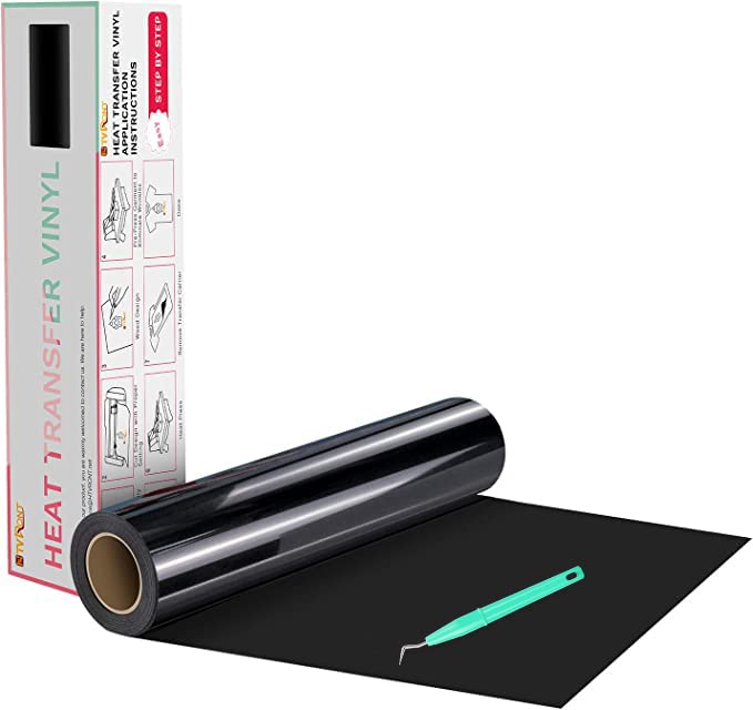 HTVRONT Heat Transfer Vinyl-12In x 20Ft30.5x 610cm Black Iron on Vinyl Roll, HTV Vinyl Roll for T-Shirt Clothing and Other FabricsBlack